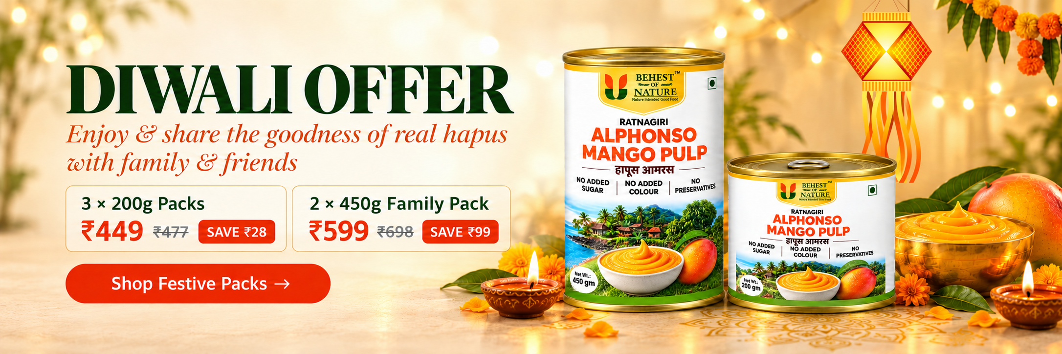 Festive Offer Banner with Orange Aakash Kandil