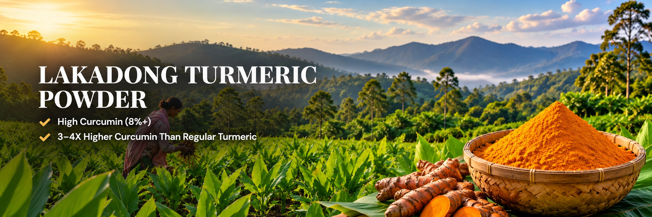 Lakadong Turmeric Powder Under Warm Sunlight